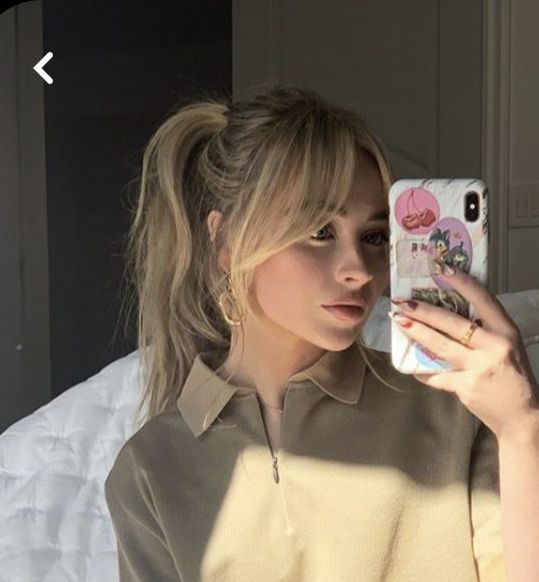 Bangs Cute Hairstyles, Bangs Fringe, Cute Bangs, Sabrina Carpenter Style, Bangs Ponytail, Hairstyle Examples, Messy Ponytail, Looks Pinterest, Fringe Bangs