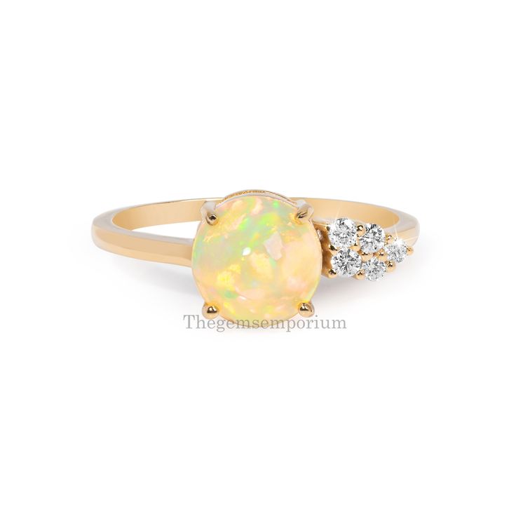 Opal Engagement Ring/Natural Ethiopian Opal Rose Gold Diamond Cluster Ring/14k Solid Gold/Unique Bridal Anniversary Ring/Opal Gold Jewelry  CUSTOM/DUTY FREE SHIPPING WORLDWIDE, BUYERS DON'T HAVE TO PAY ANY CUSTOM FEES WHILE IMPORTING  Details Material: 14k/18k Gold Color Options: Yellow Gold, White Gold, Rose Gold ★ Center Stone Ethiopian Opal, Round Size: 8 mm Approx Weight (Ct): 1.215 ★ Accent Stones Diamond/cz Round Size: 1.8 mm * 2 Nos, 1.5mm * 3 Nos Approx Weight (Ct): 0.092 ★ 100% Natural Yellow Gold Opal Ring In Fine Jewelry Style, Fine Jewelry Yellow Gold Opal Ring, Heirloom Ethiopian Opal Round Ring, Yellow Gold Opal Birthstone Ring, Yellow Gold Ethiopian Opal Ring For Anniversary, Yellow Gold Ethiopian Opal Anniversary Ring, Anniversary Ethiopian Opal Ring In Yellow Gold, Yellow Gold Opal Ring With Prong Setting, Heirloom Style Round Opal Ring