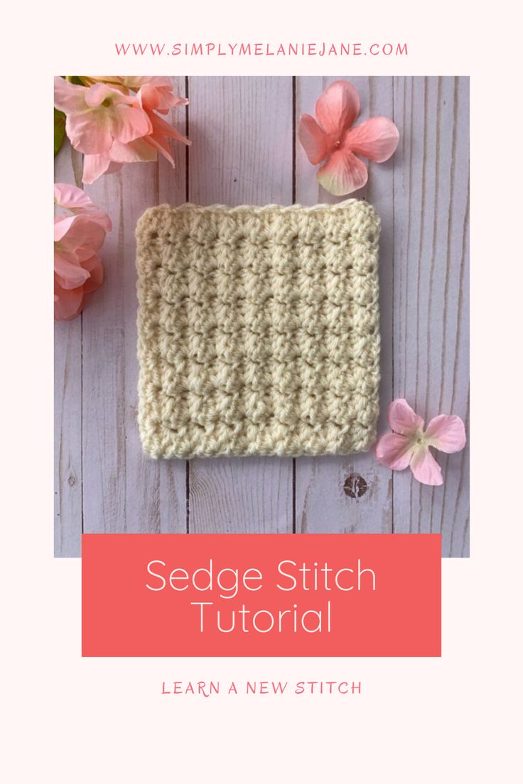 a crocheted square with the text sede stitch on it and pink flowers