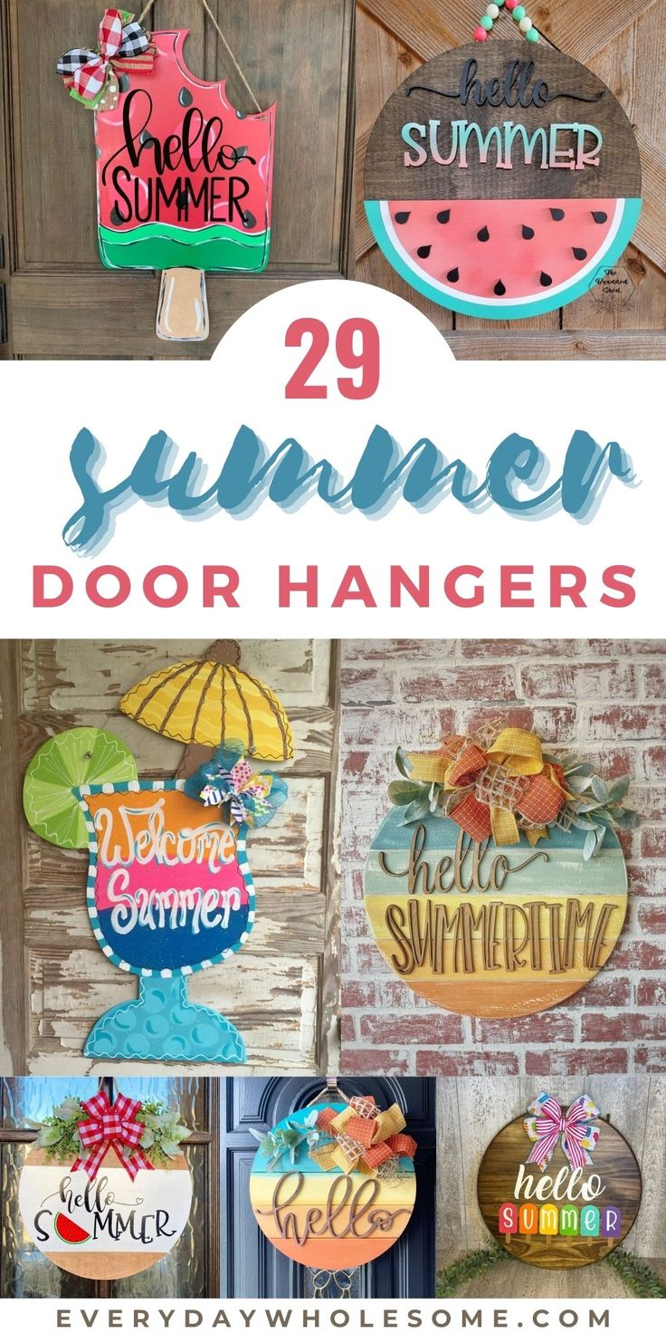 the words summer door hangers are painted with watermelon and sunflowers