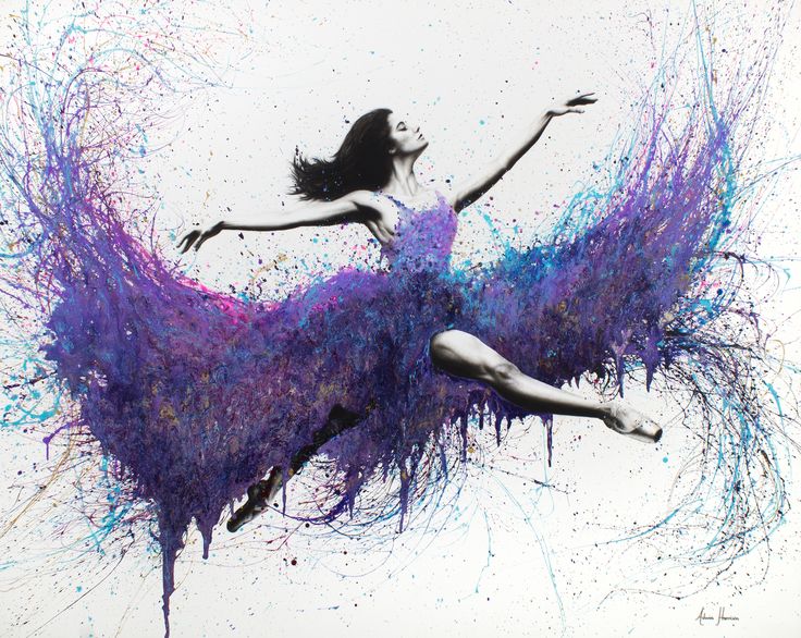 a woman in a purple dress is flying through the air with her arms spread out