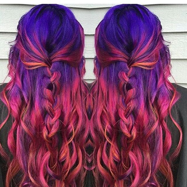 Sunset Hair Color, Sunset Hair, Valentine Hair, Rainbow Hair Color, Creative Hair Color, Hair Color Crazy, Beautiful Hair Color, Pretty Hair Color, Bright Hair