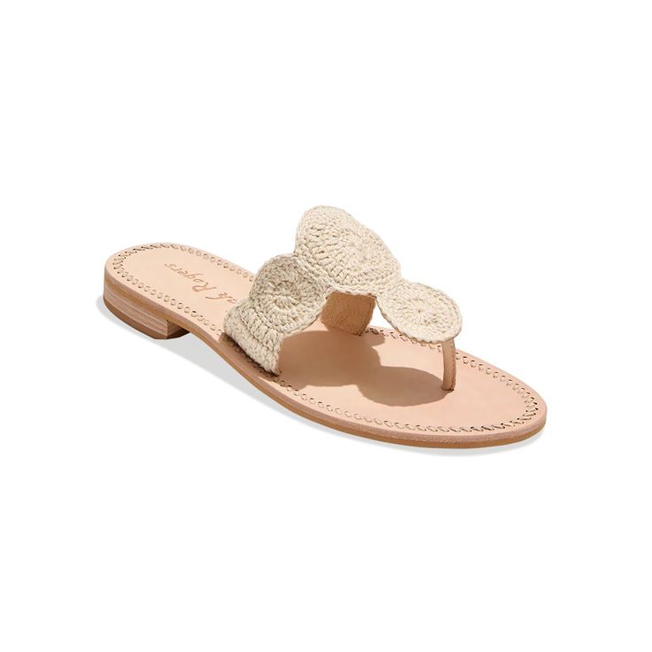 Jacks Crochet Sandal – Jack Rogers USA Casual Beach Sandals With Crochet Trim, Casual Sandals With Crochet Trim For Beach, Casual Crochet Trim Sandals For Beach, Casual Spring Sandals With Crochet Trim, Summer Vacation Sandals With Crochet Trim, Casual Open Toe Sandals With Crochet Trim, Elegant Woven Leather Sandals For Beach, Elegant Woven Leather Sandals For Vacation, Elegant Beach Sandals With Woven Sole