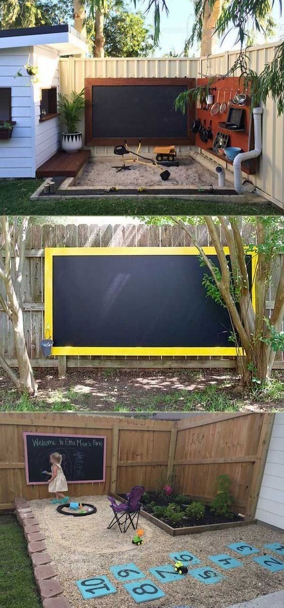 the back yard has been transformed into an outdoor play area