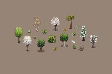 several different trees and bushes are shown in this game screener's avatars