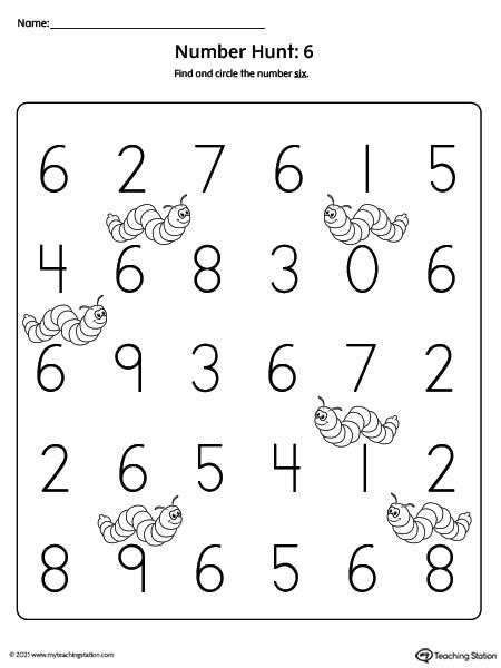 the number hunt 6 worksheet with numbers for children to learn how to count them