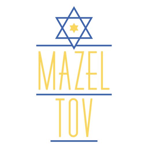 the word mazel tov in yellow and blue with an image of a star on top