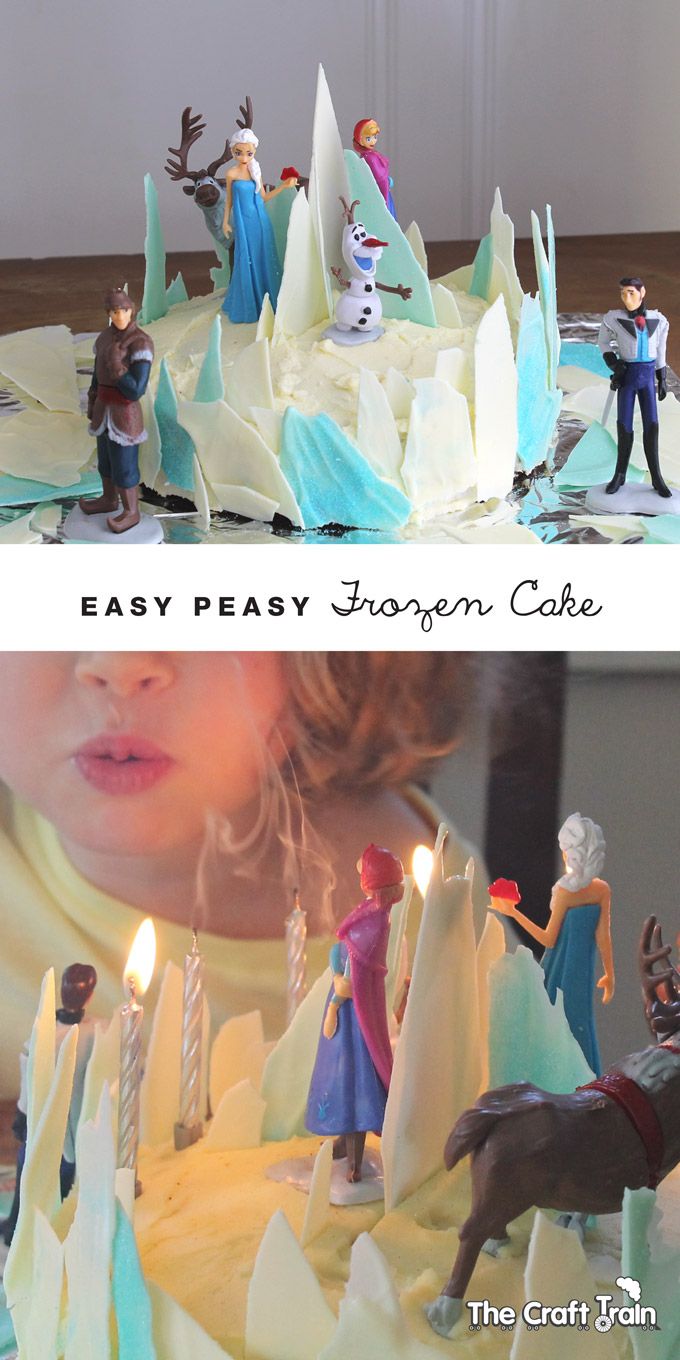 the cake is made to look like it has frozen princess figures on top and candles lit