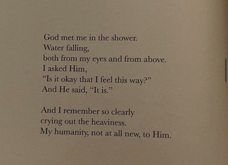 an open book with the words god met me in the shower water falling, both from my eyes and from above