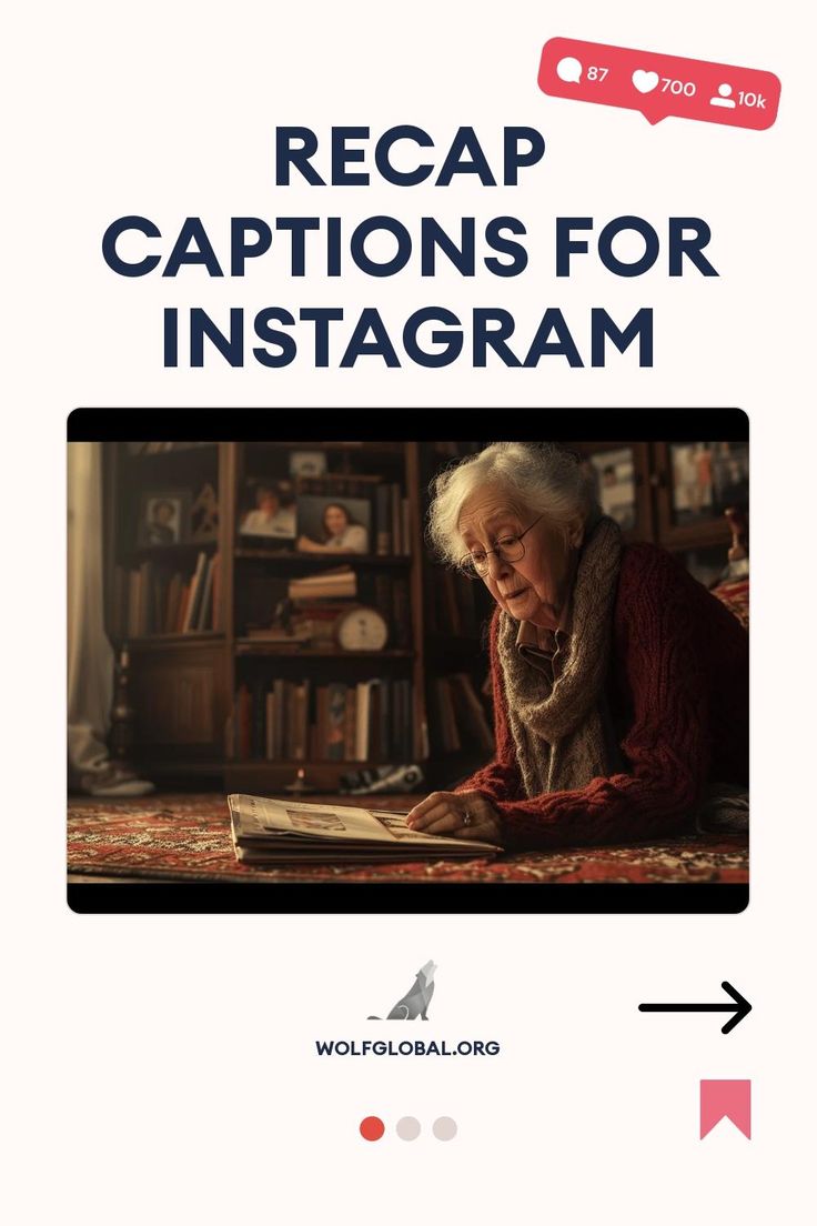 Elderly woman reading a book in a cozy room with infographic about Instagram captions.
Graphic with checklist of nostalgic sentiments and a call-to-action button for more content from wolfglobal.org.
Image of a smiling woman with a laptop, social media icons, and an invitation to join an Instagram engagement pod. Grandma Captions, Recap Captions Instagram, Memories Instagram Captions, Recap Quotes, Recap Captions, Memories Caption, Catchy Captions, Grandma Love, Grandma Photos