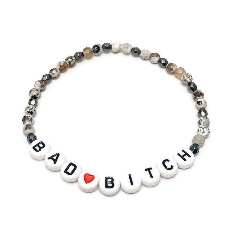 Cuss With Class! These Beautifully Designed, Handcrafted Beaded Bracelets Feature Gemstones And Curse Words - A Winning Combination. Tired Of Bs? Say It In Style. These Make An Awesome Gift Idea For Anyone Or Just A Simple Something For Yourself When You're Feeling A Little Attitude. Move Over Rbf, These Snarky Bracelets Say It Better Than Anything. Measures 7” To Fit Most Wrist Sizes. Message Me If You Need A Different Size. Friendship Bracelet Sayings, Snarky Bracelets, Things To Write On Bracelets, Things To Put On Bracelets Words, Bracelet Word Ideas, Silver Braided Bracelet, Diy Kandi Bracelets, Beading Loom, Diy Kandi