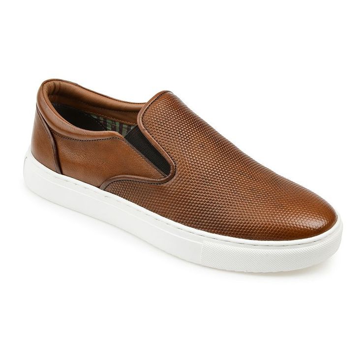 Upgrade your casual style with these Thomas & Vine Conley leather slip-on sneakers.Click this FOOTWEAR GUIDE to find the perfect fit and more! Upgrade your casual style with these Thomas & Vine Conley leather slip-on sneakers. Click this FOOTWEAR GUIDE to find the perfect fit and more! SHOE FEATURES Embossed leather tongue design Comfort Foam insole Padded collar for added comfort Lightweight rubberized EVA sole for added durability and flexibilitySHOE CONSTRUCTION Leather upper and lini Men’s Slip On Shoes, Mens Slip On Sneakers, Thomas Vines, Mens Slip On Shoes, Slip On Dress Shoes, Brown Sneakers, Shoe Carnival, Urban Style, Leather Slip Ons