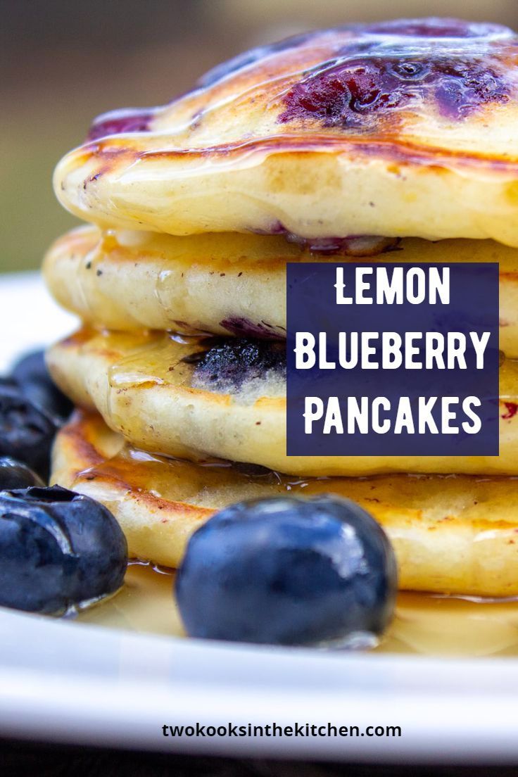 lemon blueberry pancakes are stacked on top of each other