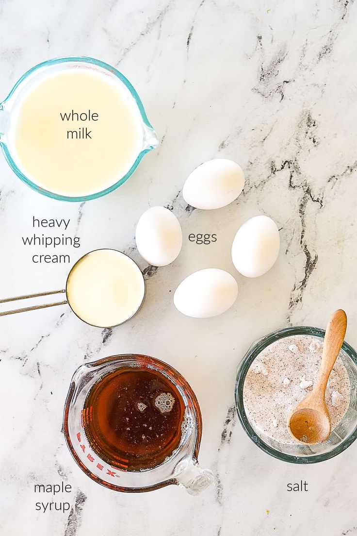 ingredients to make an egg muffin on a marble counter top with text above it