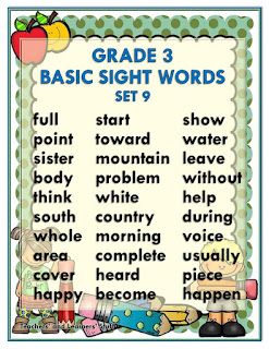 a poster with words and pictures on it that say, grade 3 basic sight words set 6