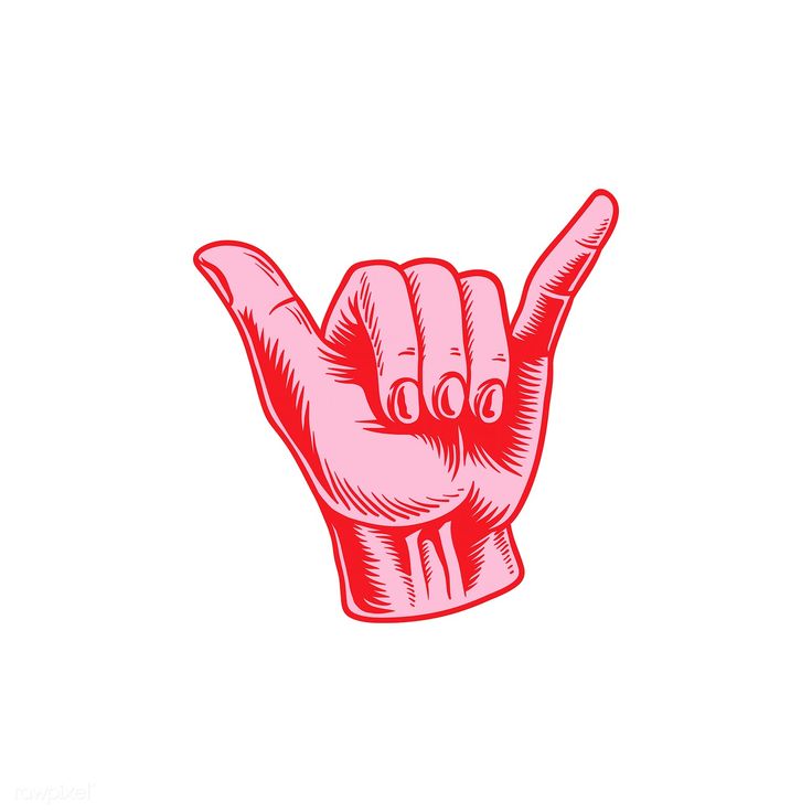 a pink hand making the vulcan sign with its index and finger up in red ink