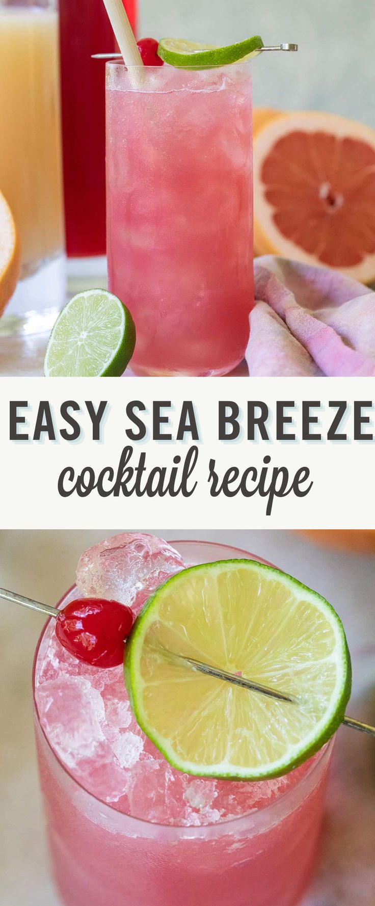 two glasses filled with different types of drinks and the words easy sea breeze cocktail recipe