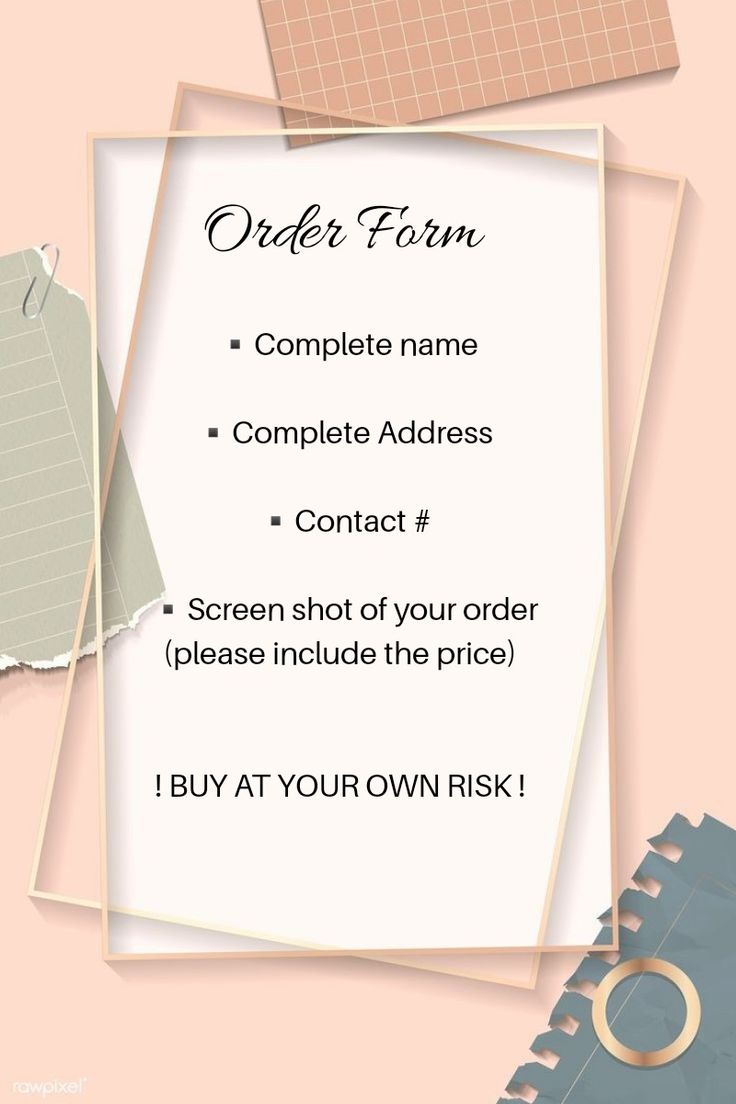 an order form is displayed on top of a pink background with other items to choose from