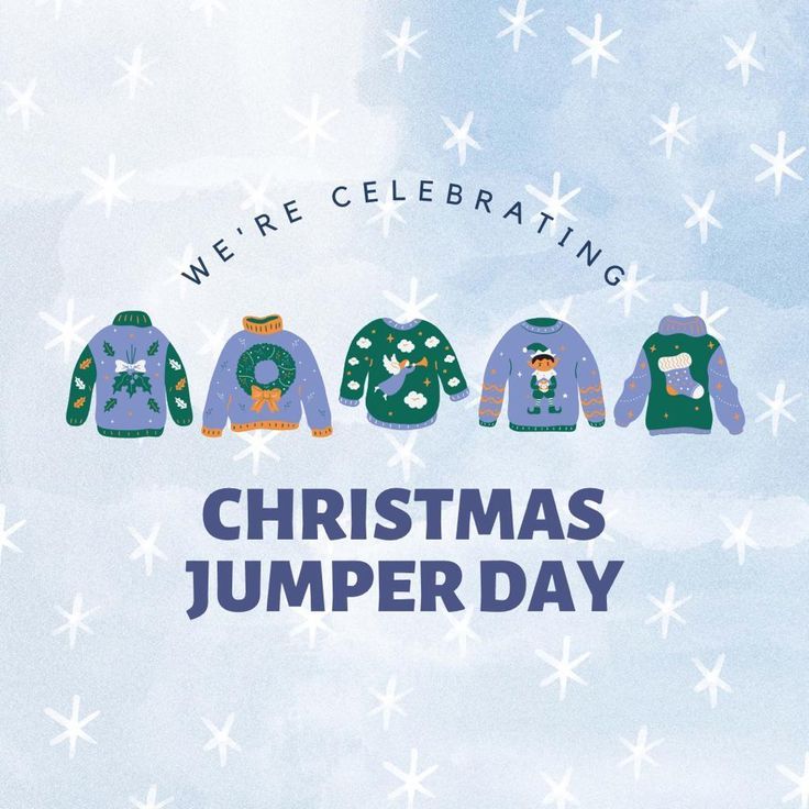 we're celebrating christmas jumper day with sweaters in the shape of animals and snowflakes