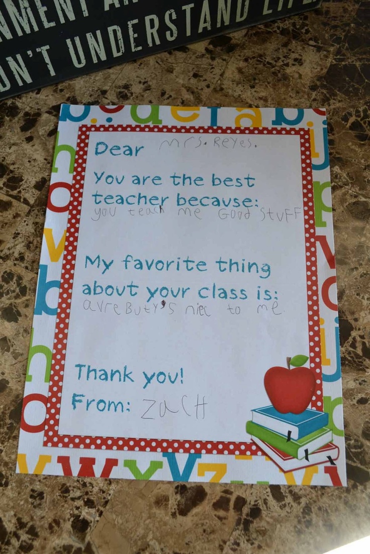 a teacher appreciation note with an apple on top