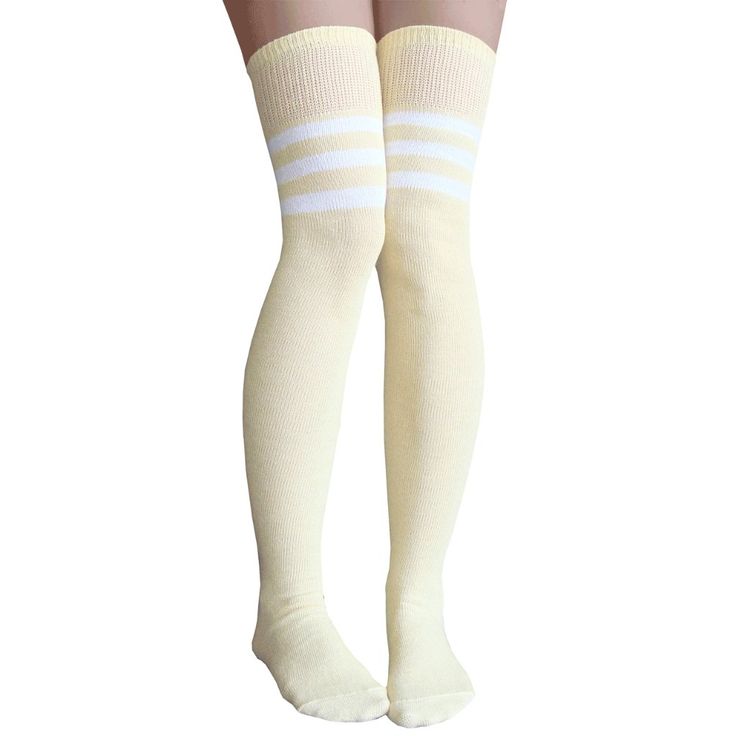 These Pale Yellow Socks Are A Subtle Pastel Shade Which Adds A Soft But Fashionable Element To Almost Any Casual Outfit. Made In Usa Size: Women's 7-11 Material: 80% Cotton, 20% Nylon & Elastic Length: 32” - 34” Before Stretched Casual Knee-high Summer Stockings, White Thigh High Socks For Summer, White Thigh-high Socks For Summer, Spring Cotton Hosiery, Trendy Yellow Summer Socks, Casual Knee-high Summer Hosiery, Casual Knee-high Hosiery For Summer, Yellow Cotton Socks For Spring, Casual Yellow Socks For Stocking Stuffers