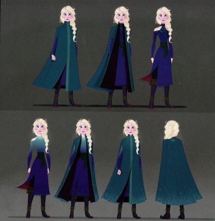 the concept art for frozen princess is shown in three different poses and looks like she's going to change her hair