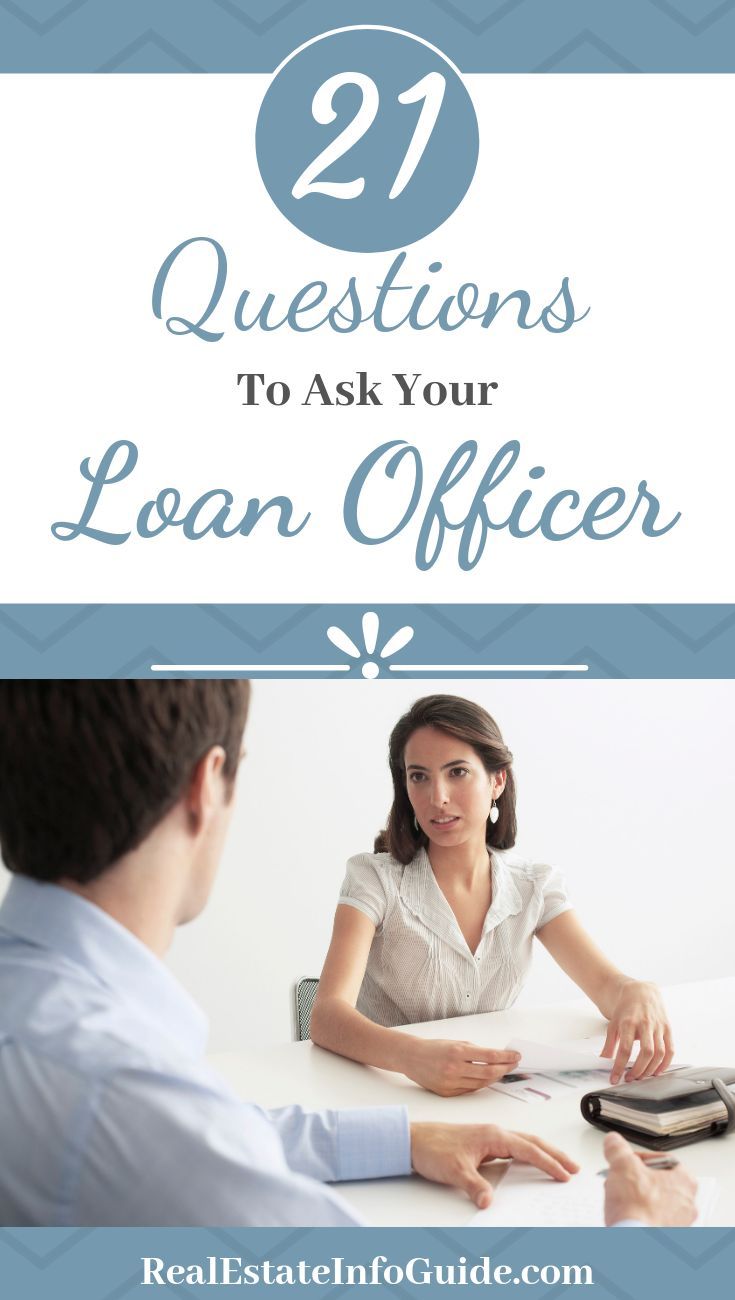 a man and woman sitting at a desk with the text 21 questions to ask your loan officer