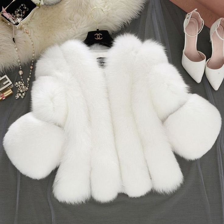 Womens Daily Basic Street Winter Faux Fur Coat - S / White - womens furs & leathers Faux Fur Material, 90's Fashion, Casual Coat, Faux Fur Jacket, Short Jacket, Faux Fur Coat, Fur Jacket, Quarter Sleeve, Three Quarter Sleeves