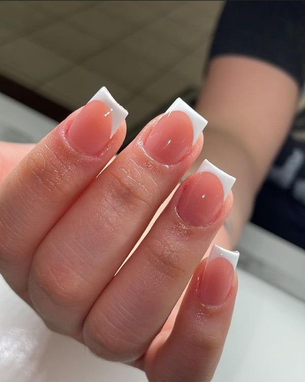 French White Tips Nails, Very Square French Tip, White French Tips Short Square, Deep U French Nails, Short Basic French Tip Nails, Short Acrylic Nails French Tip White, Short Fresh Tip Nails, Small Acrylic Nails Square, French Nails Chrome Square