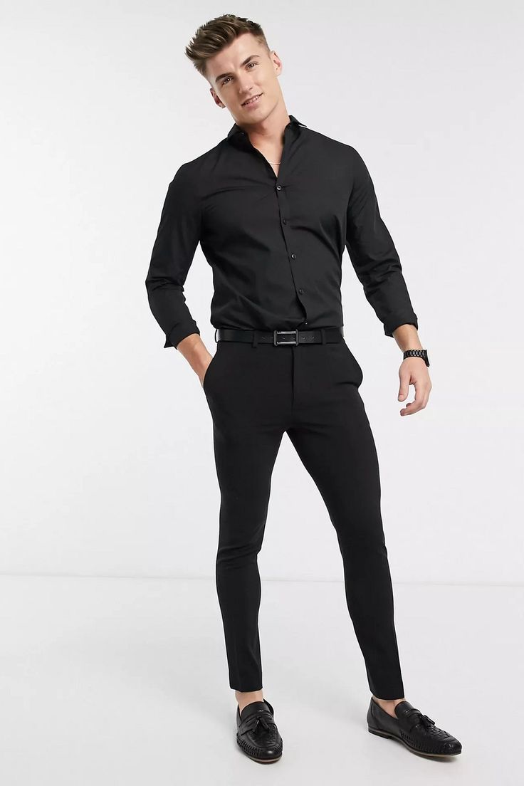 This shirt is very nice looking and comfortable. This shirt is suitable for various occasions that need you to look best be it at business meetings, for a regular work day, daily casual. #balck #shirt Jeans And Dress Shirt, Polo Long Sleeve Outfit Men, Black Polo Outfit Men, Black Shirt Combination, Long Sleeves Outfit Men, Black Shirt Dress Outfit, Dress Shirt Outfit, Black Shirt Outfit Men, Black Shirt Outfits