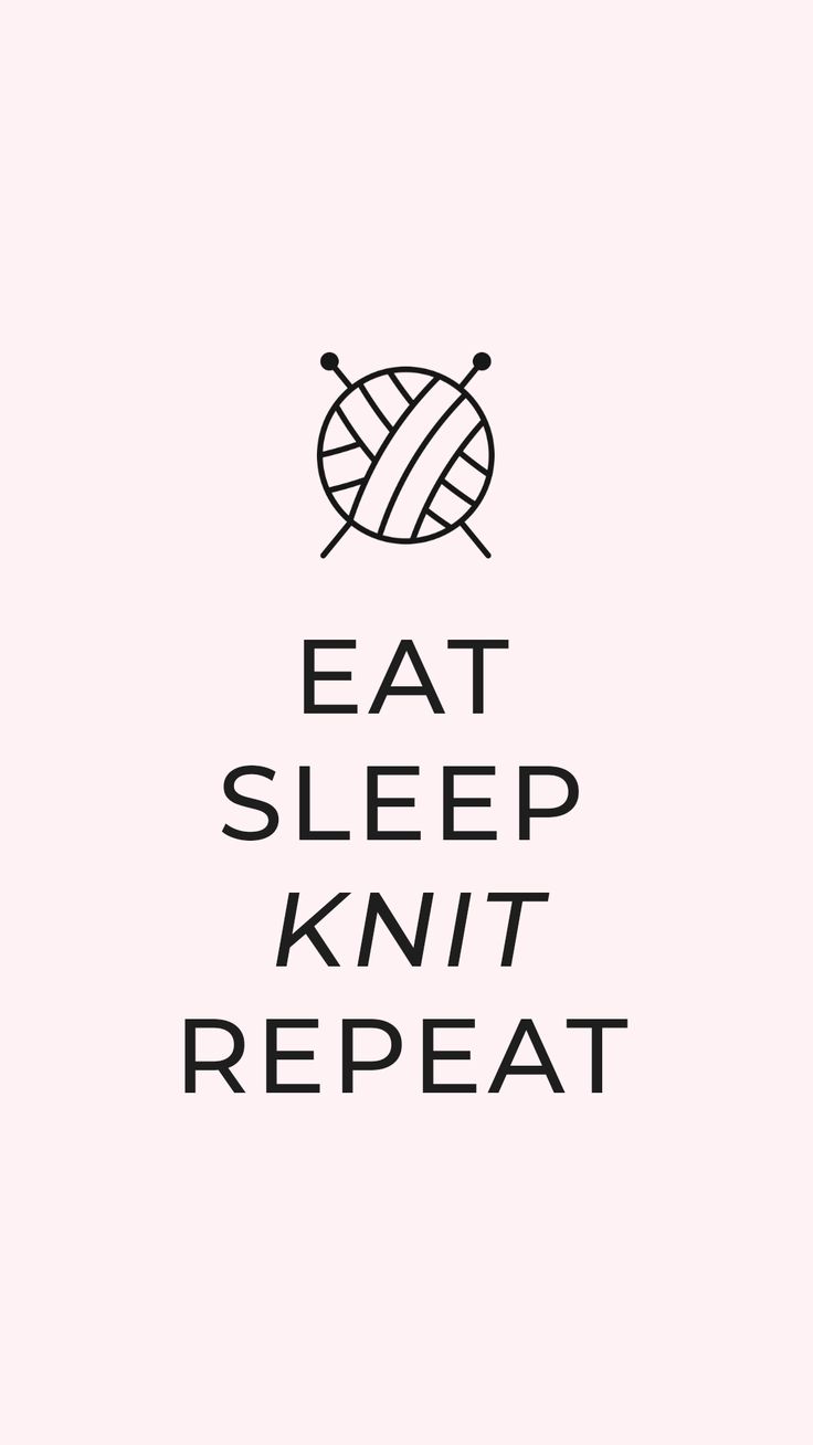 the words eat sleep knit repeat are in black and white letters on a pink background