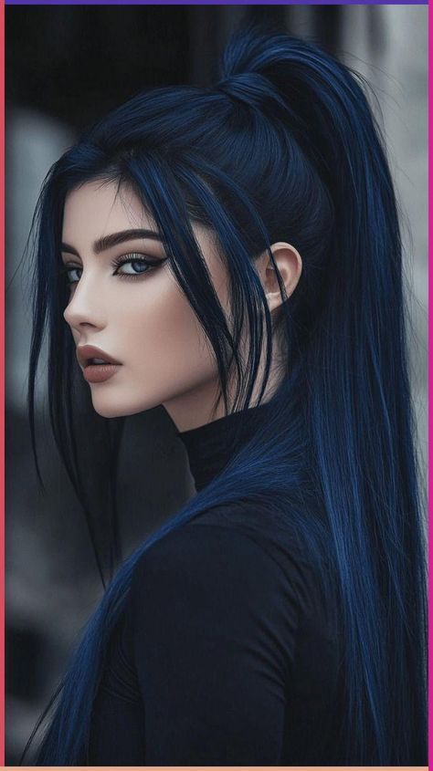 Hairstyles Framing Face, Brown Blue Hair Color, Dark Fantasy Hair Color, Deep Midnight Blue Hair, Blue Jean Baby Arctic Fox Hair, One Color Hair Dye, Dual Tone Hair, Warm Blue Hair, Winter Ombre Hair