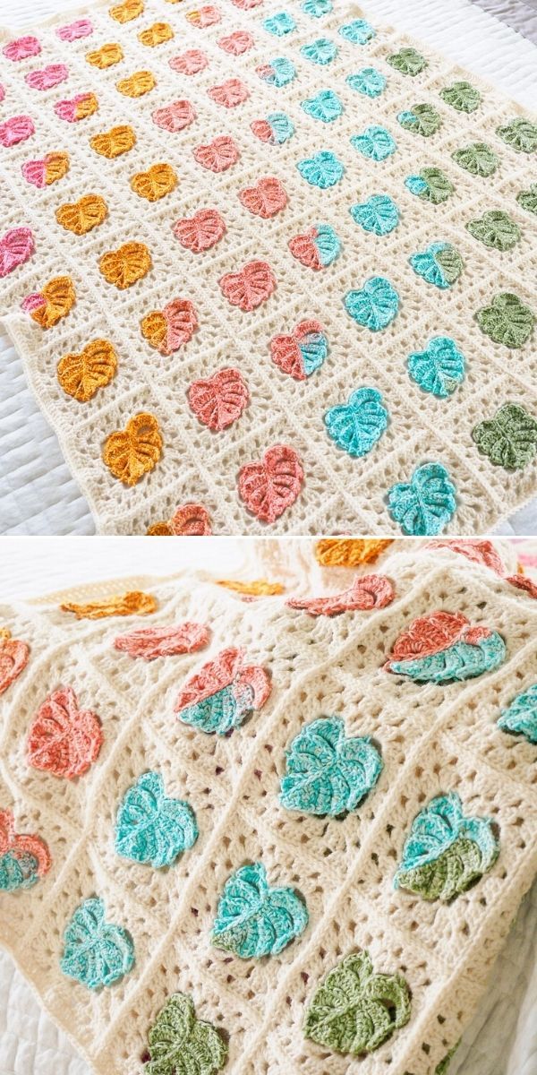 two crocheted blankets with hearts on them