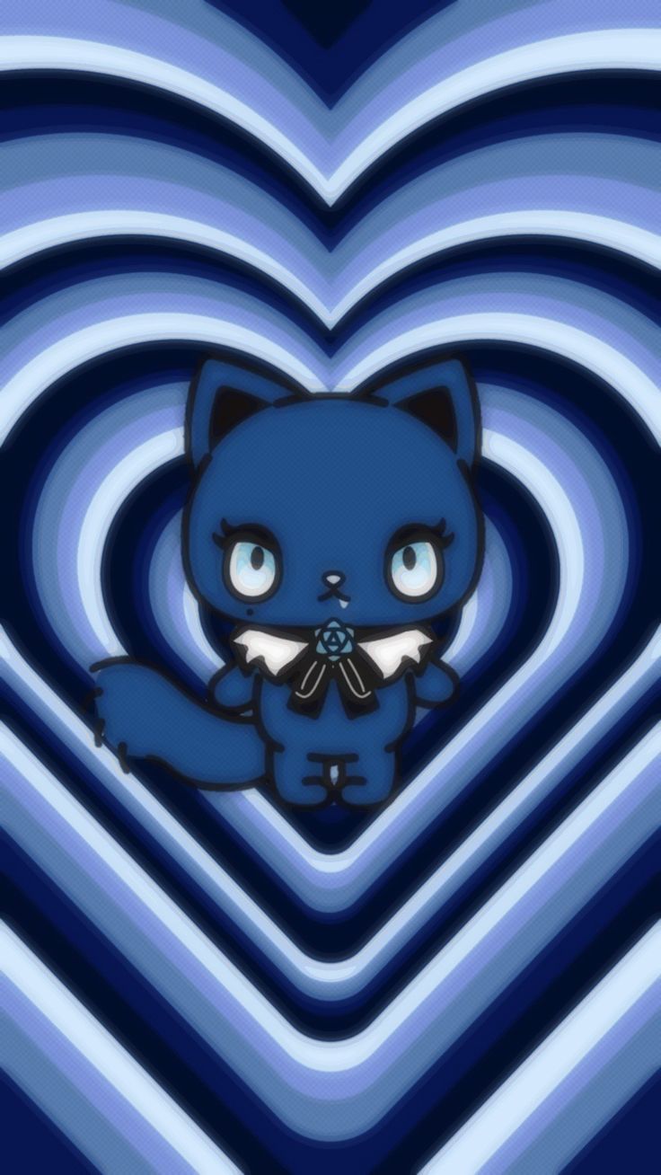 a blue heart with a black cat on it