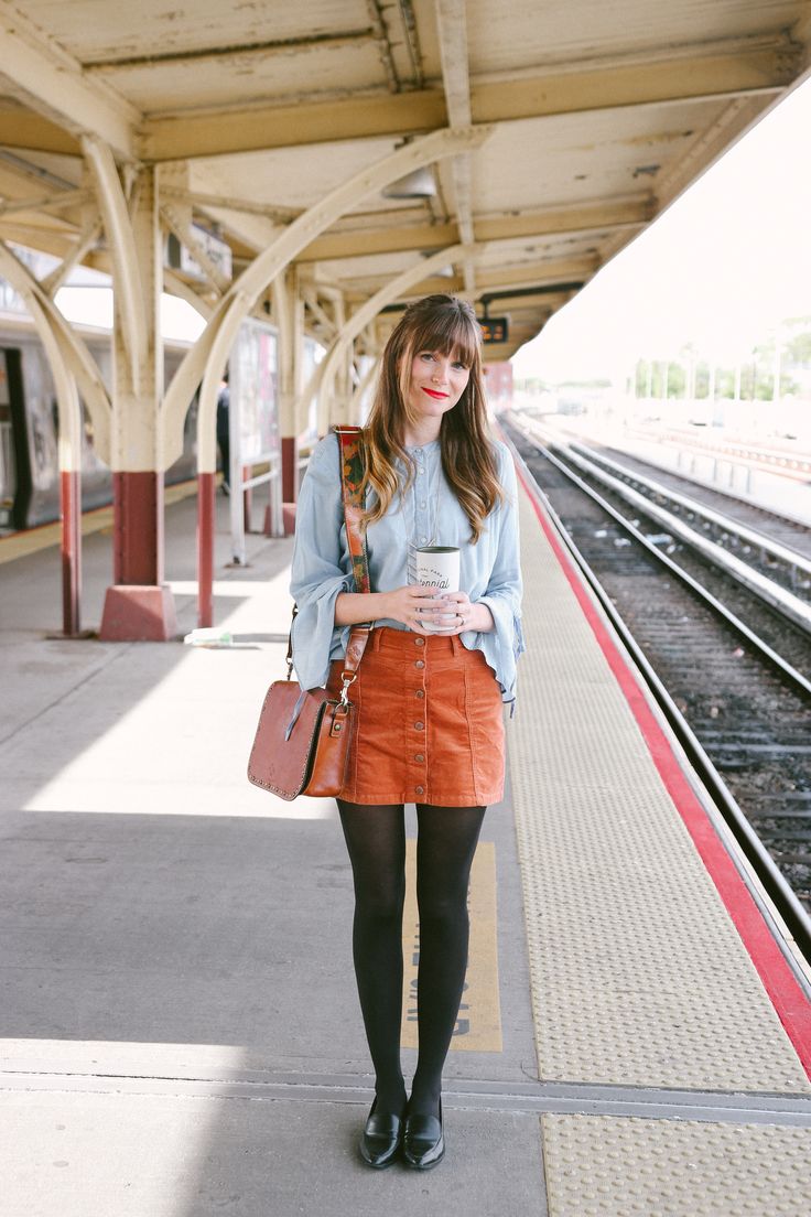 Corduroy Skirt Outfit Winter, Corduroy Skirt Outfit, Velvet Shirt Dress, Tights Outfits, Office Suits, Winter Tights, Winter Skirt Outfit, Feeling Pretty, Raise Your Hand If