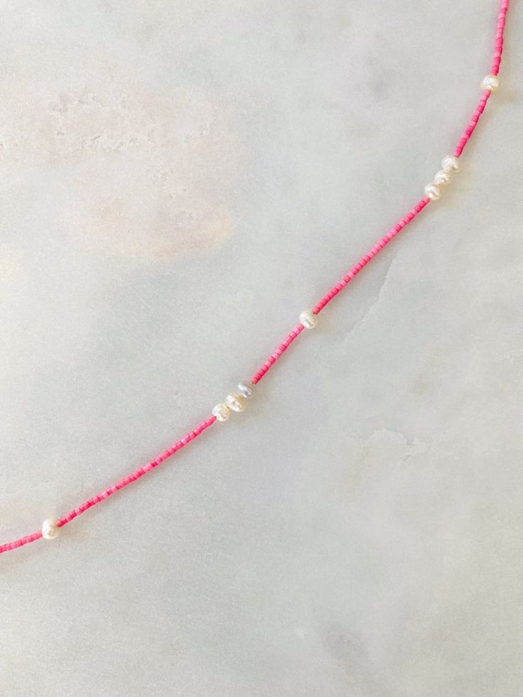 Pink Pearl Beaded Variation Necklace | Etsy Adjustable Pink Pearl Necklace With Charm, Pink Pearl Beaded Necklace With Pearl Charm, Pink Pearl Necklace With Colorful Beads As A Gift, Adjustable Pink Pearl Chain Necklace, Pink Pearl Jewelry With Tiny Beads, Dainty Pink Pearl Beaded Necklaces, Adjustable Pink Pearl Necklace With Colorful Beads, Pink Pearl Chain Beaded Necklaces With Round Beads, Pink Pearl Chain Beaded Necklace With Round Beads