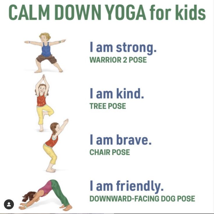 a poster with the words calm down yoga for kids and pictures of people doing yoga