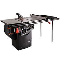 the table saw is on top of an electric stand with two tools attached to it