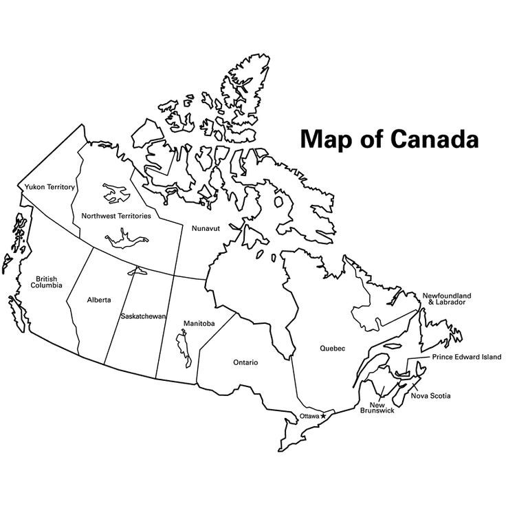 a map of canada with the states labeled in black and white, on a white background