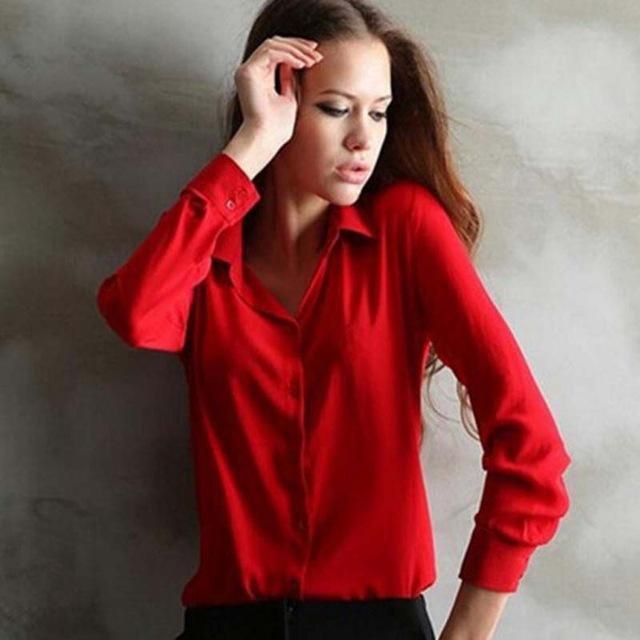 chiffon blouse long sleeve shirt Women Shirts Blouse Casual, Long Sleeve Chiffon Shirt, Women Chiffon Blouse, Office Blouse, Formal Tops, Red Blouse, Chiffon Long Sleeve, Work Wear Women, Womens Long Sleeve Shirts