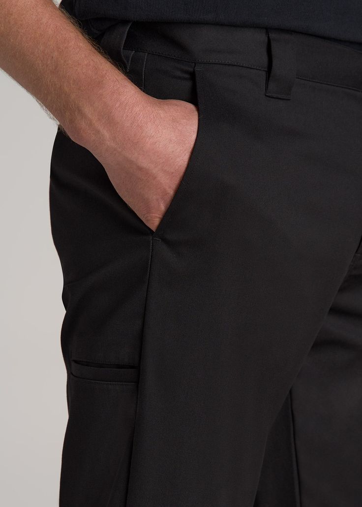 About Our LJ Stretch Twill Work Pants for Tall Men We know how hard it is to find long inseam pants, especially ones with style. That’s why we’ve created these pants for tall men. They’re tailored specifically for guys from 6’3 to 7’1, so they have an extra-long inseam for extra-long legs. Perfect for wearing from the office to the workshop, these men’s tall pants are elevated yet functional. They’re made with a durable tri-blend that’s infused with stretch and naturally wrinkle-resistant. The t Classic Bottoms With Cargo Pockets And Straight Hem, Classic Fitted Pants With Cargo Pockets, Fitted Cargo Pants With Welt Pockets For Work, Fitted Bottoms With Cargo Pockets For Workwear, Classic Tapered Leg Cargo Pants With Cargo Pockets, Black Business Bottoms With Side Pockets, Classic Fitted Cargo Pants For Workwear, Classic Black Tapered Leg Cargo Pants, Fitted Straight Cargo Pants For Workwear