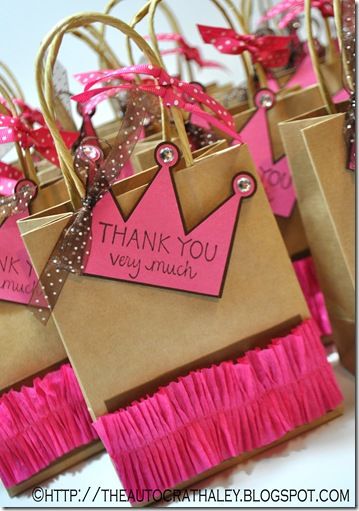 pink and brown bags with thank you tags on them