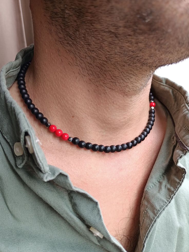 Men Choker, Men Necklaces, Boys Necklace, Necklace Y2k, Coral Beads Necklace, Boho Choker, Secret Santa Gift, Crystal Choker, Y2k Black