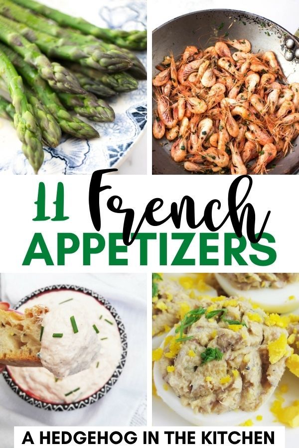 four different pictures with the words french appetizers in them and some asparagus