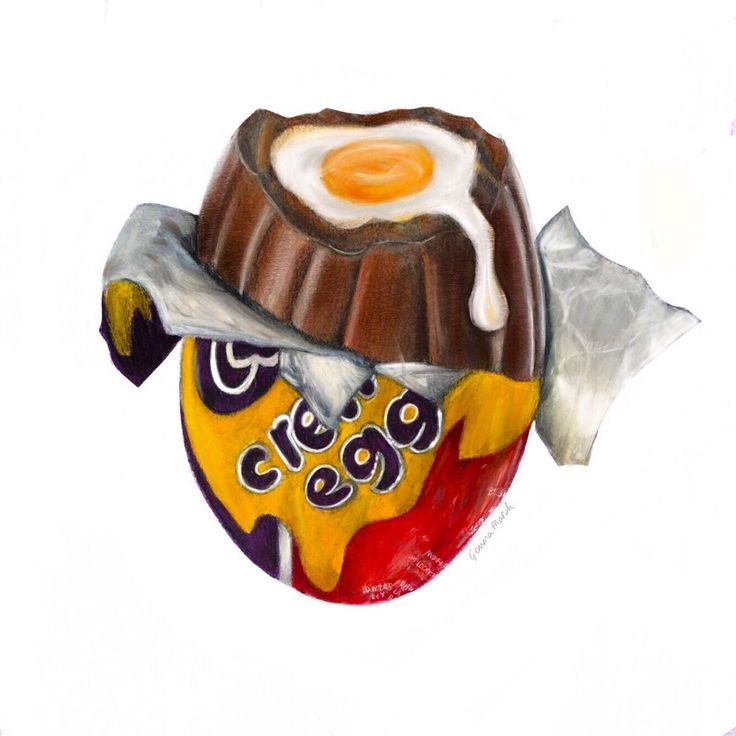 a drawing of an egg on top of some kind of chocolate