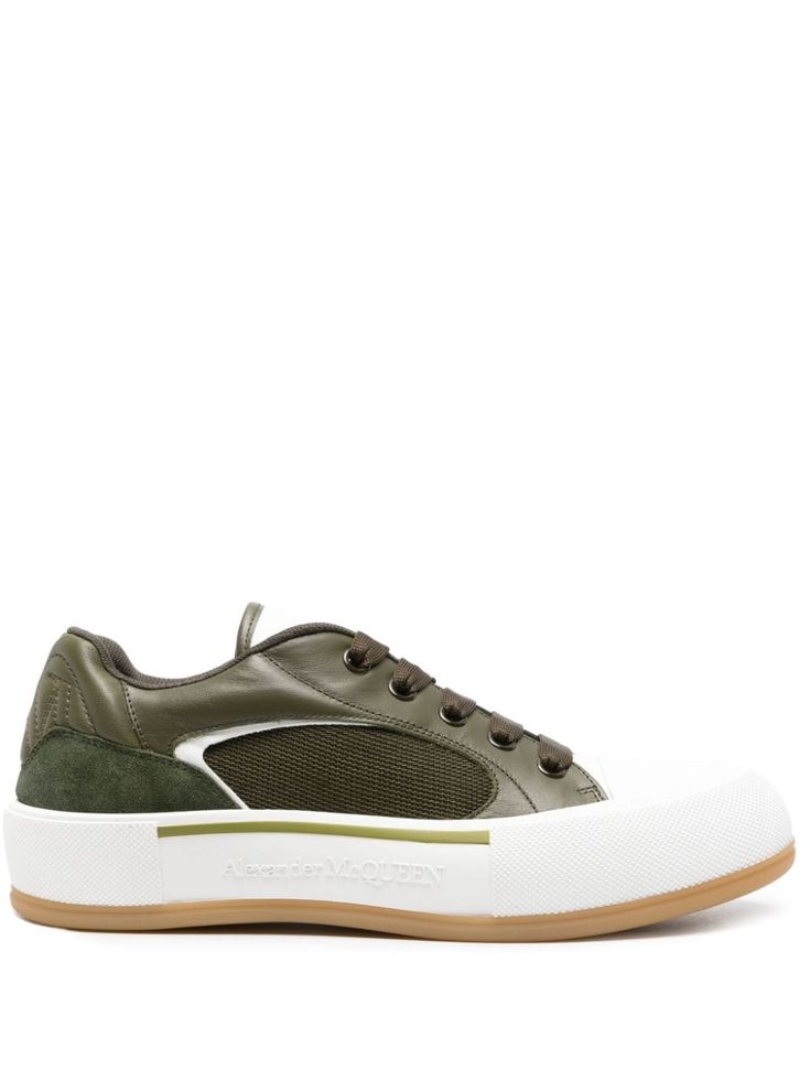 olive green/white calf leather/lambskin panelled design suede panelling mesh panelling embossed logo to the side at the sole logo-embossed tongue embroidered Seal logo to the rear round toe rubber toecap front lace-up fastening padded ankle mesh lining branded insole chunky rubber sole Sporty Green Leather High-top Sneakers, Green Leather High-top Sneakers With Perforated Toe Box, Olive Leather Low-top Sneakers, Green Leather Sneakers With Embossed Logo, Olive Sporty Sneakers With Rubber Sole, Olive Low-top Leather Sneakers, Sporty Olive Sneakers With Rubber Sole, Green Leather Perforated Sneakers, Green Leather Sneakers With Perforations