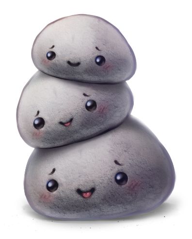 three rocks stacked on top of each other with faces drawn on them and eyes painted on