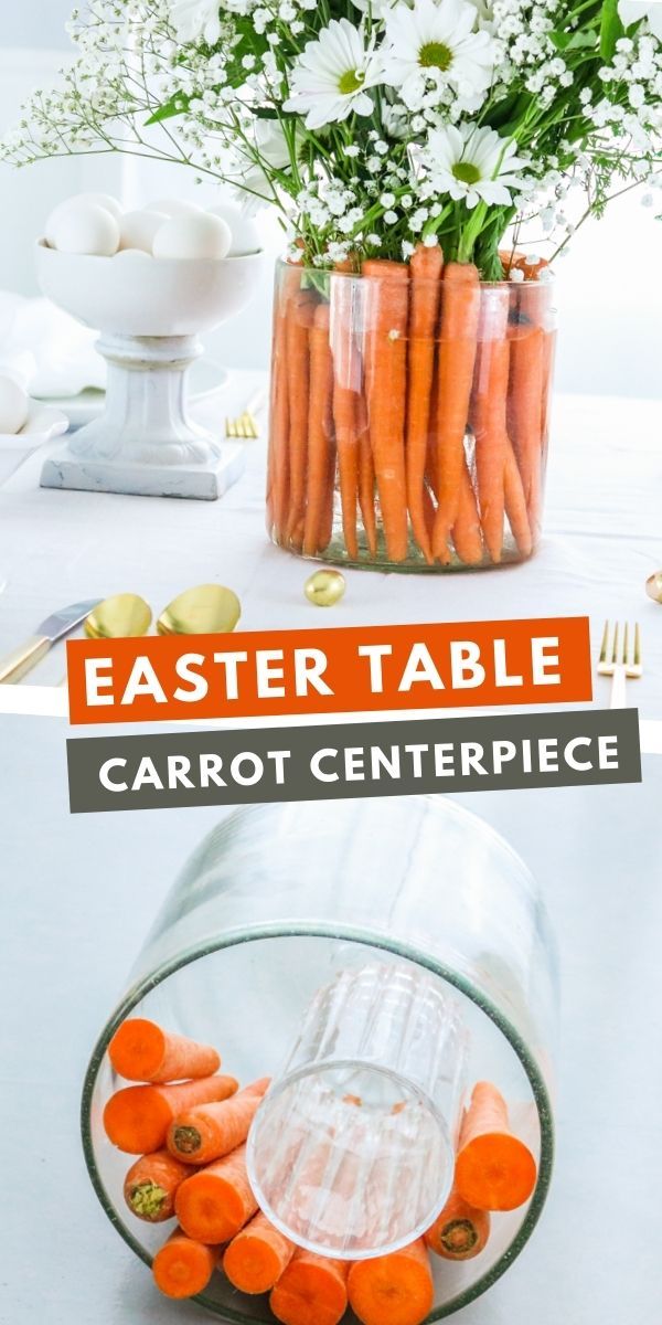 carrot centerpieces are displayed in glass vases on a table with white flowers