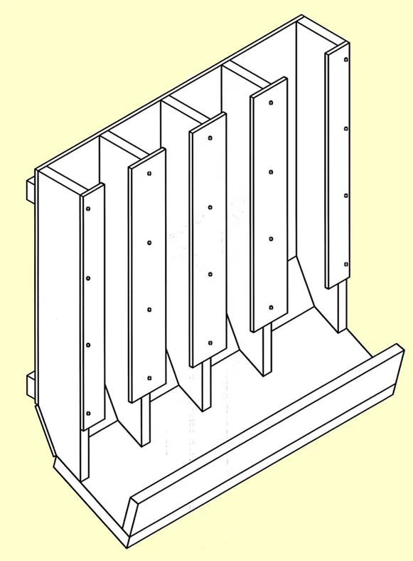 a drawing of an object that is in the shape of a rack with four sections