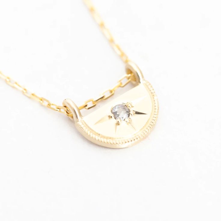 Half Moon Luna Pendant Necklace – No.3 Shoot For The Stars, Moon Luna, Moon Landing, Pepper Diamond, On The Moon, Salt And Pepper Diamond, Shooting Stars, Rose Cut Diamond, Gorgeous Necklaces